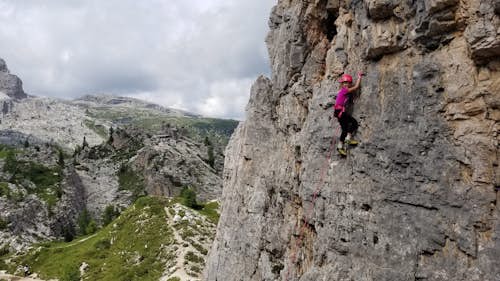 Family rock climbing day in the Cinque Torri, near Cortina d’Ampezzo
