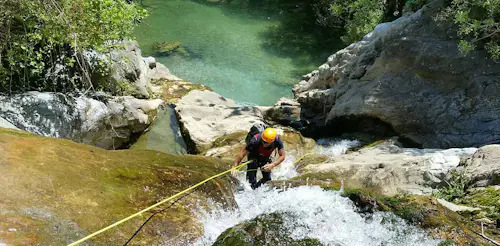 Canyoning day in the Zarzalones Gorge (Río Grande) in the Sierra de las Nieves, near Málaga