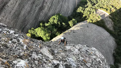 Multi-pitch rock climbing in Montserrat, near Barcelona