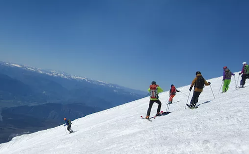 Ski mountaineering day on the Villarrica volcano (2,847m), near Pucón