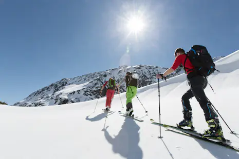 Ski touring with a group in St. Anton, Austria