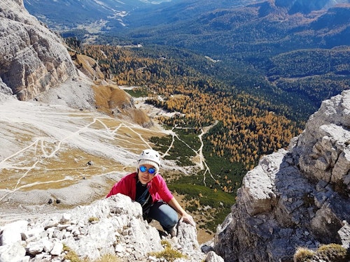 Rock climbing day on the Alvera-Pompanin Route (Tofana di Rozes), Cortina
