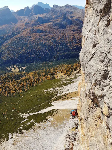 Rock climbing day on the Alvera-Pompanin Route (Tofana di Rozes), Cortina ascent