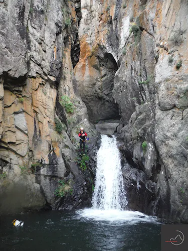jumping Canyoning day in Nuria Canyon (Vall de Nuria), Catalonia