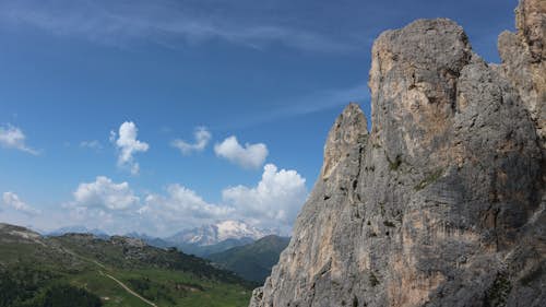 Guided rock climbing on the Falzarego Towers, Dolomites