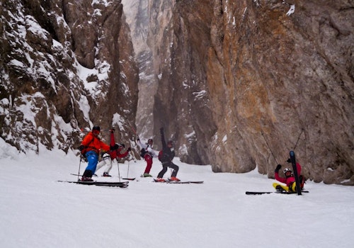 Freeride skiing day for experts in the Sella Group (Dolomites)