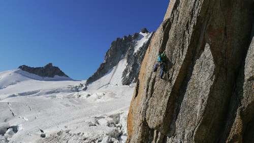 Rock climbing on cracks and granite around Mont Blanc