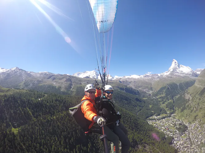 Paragliding over glaciers from Klein Matterhorn near Zermatt