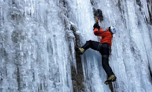 Crazy waterfalls ice climbing course in Sesto
