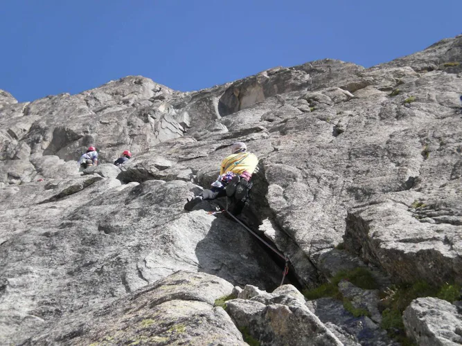 Rock climbing at Graue Wand, Furka pass, Central Switzerland