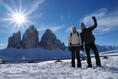 Snowshoe hike around the three peaks of Lavaredo