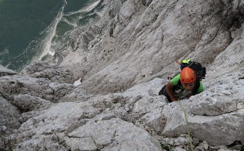 Climbing Triglav north face: short German route