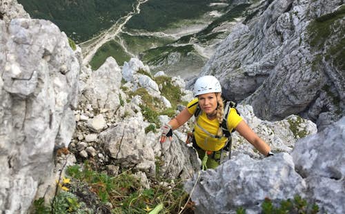 Rock climbing in Triglav north face: Slovenian route