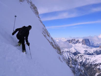 Freeride skiing at Marmolada, Dolomites
