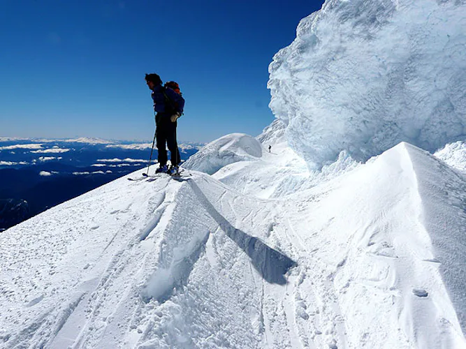 Ski ascent to Lanin Volcano summit