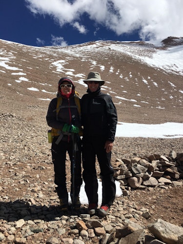 With Weny at Pirca de Indios high camp, looking south (Mercedario behind the mountain)