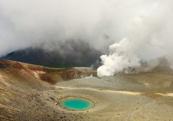 hissing steam and sulphur fumes in Mt. Meakan