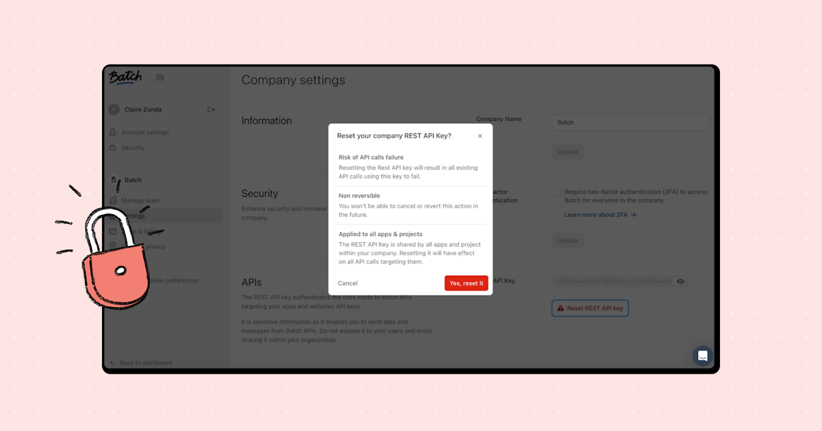 Batch | Security: reset your REST API Key with complete autonomy