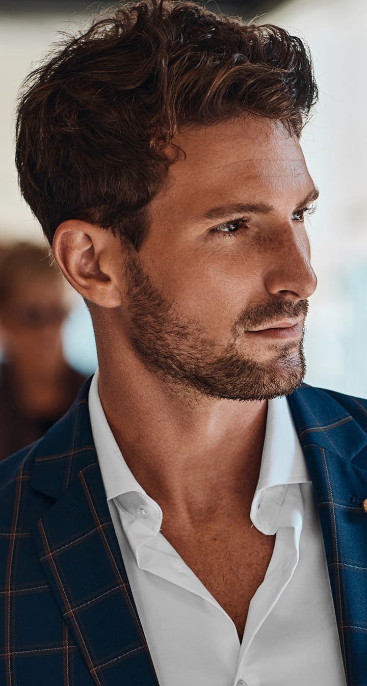 man in a button down shirt