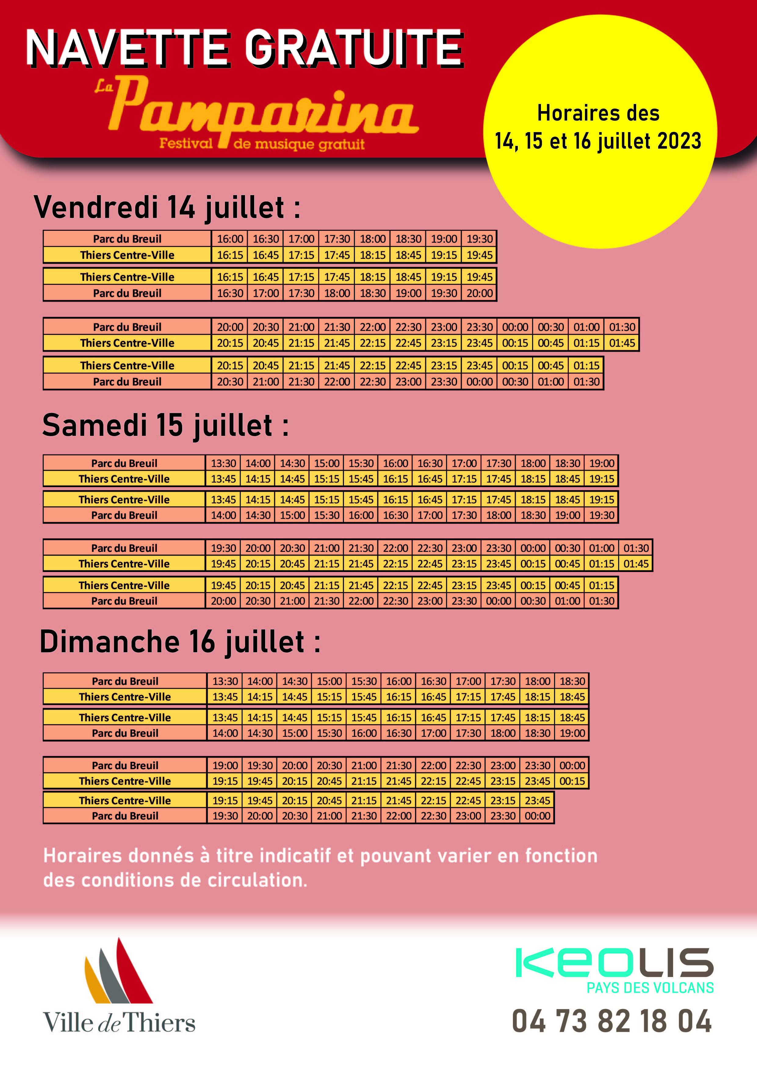 grille Horaires pamparina 2023