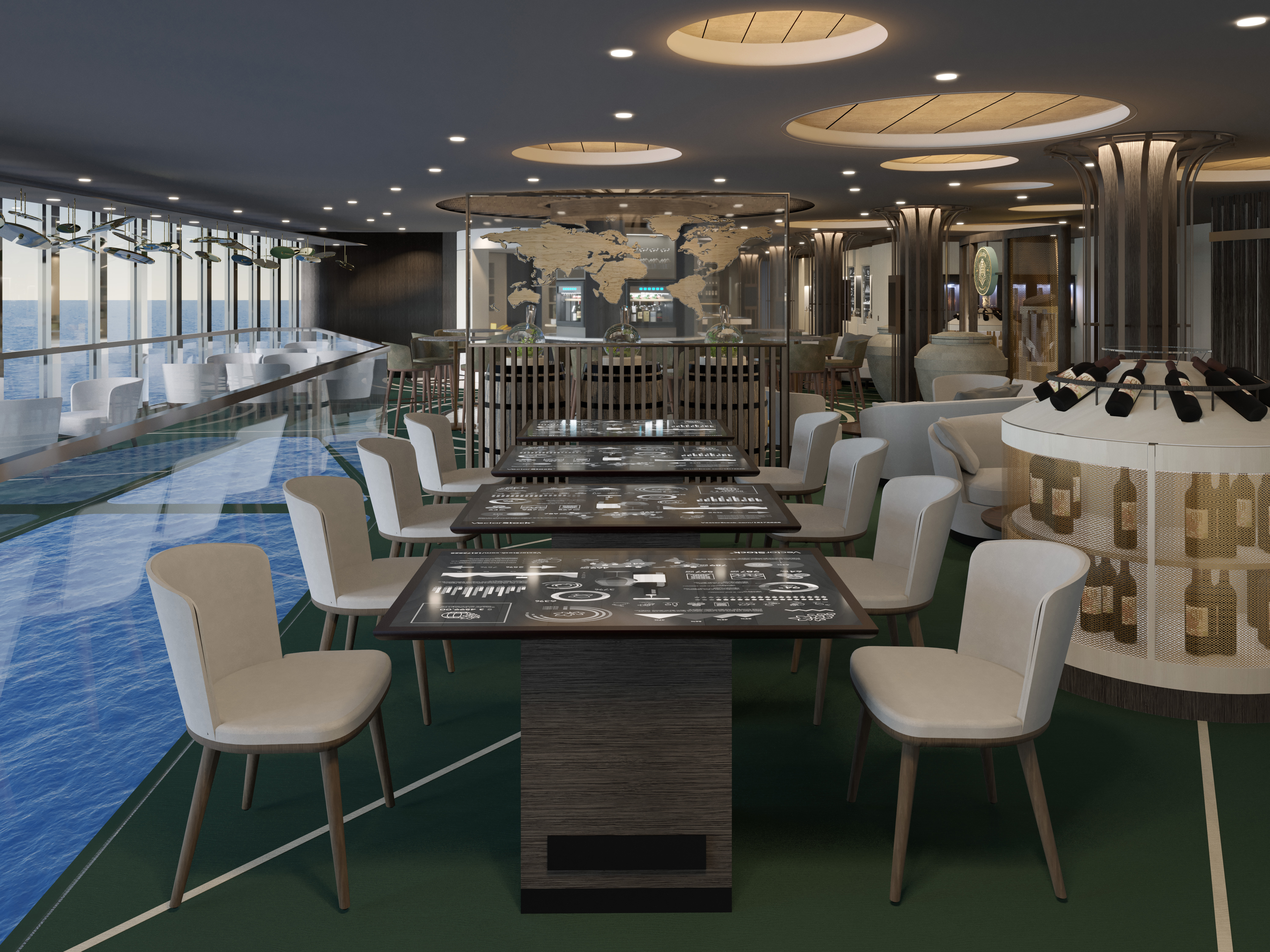 MSC Euribia Brings Fine Wining And Dining To The High Seas. New spaces and concepts, complementing the already expansive Food & Beverage offering on board - Helios Wine Bar (Image at LateCruiseNews.com - April 2023)