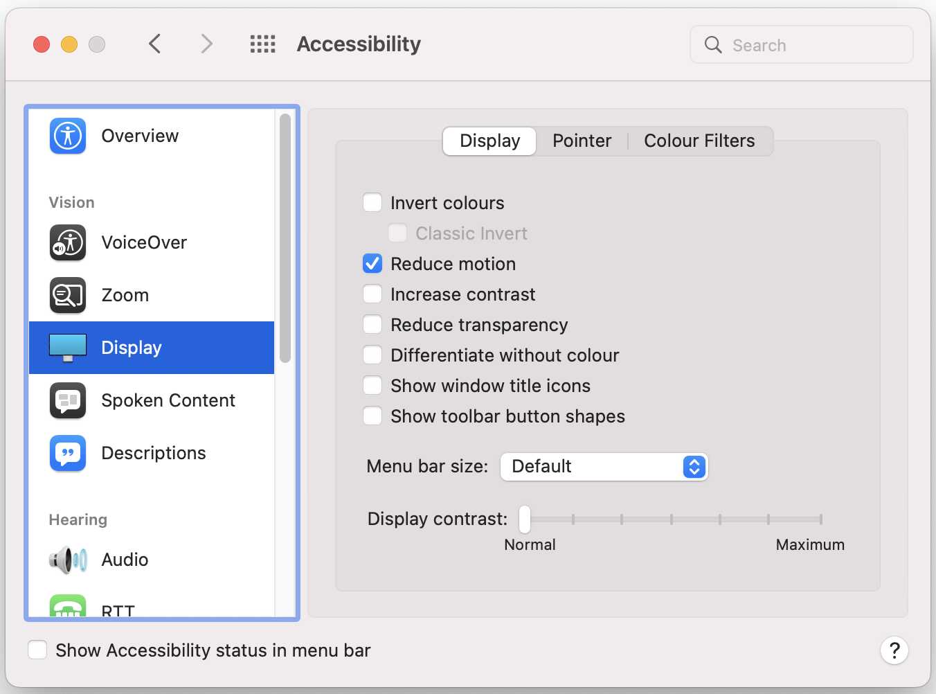 Reduce motion setting on MacOS