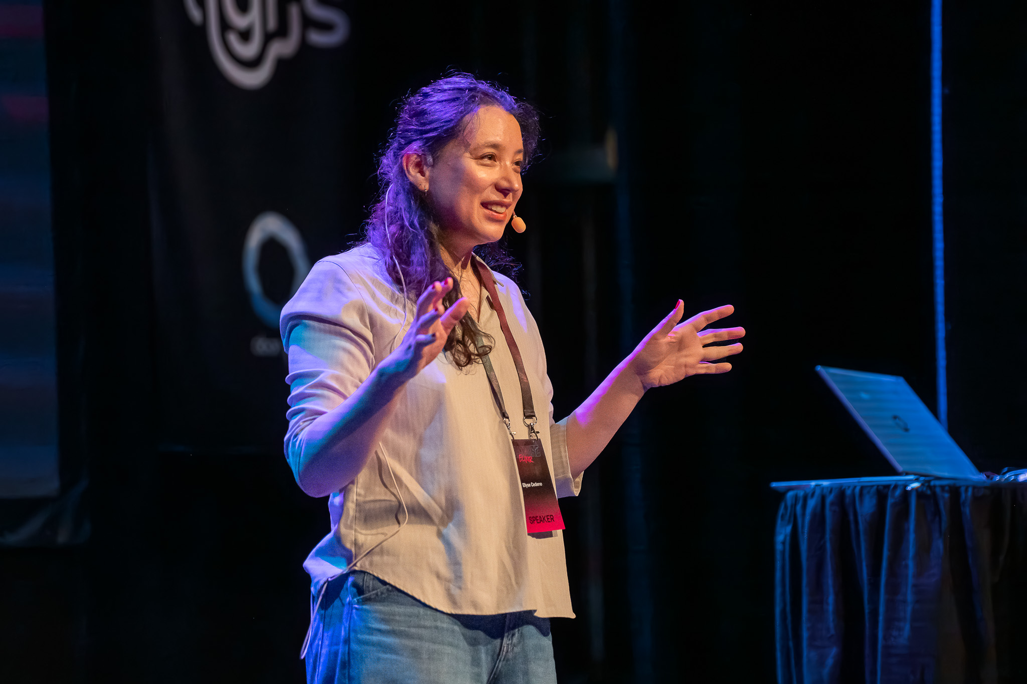 Photo of speaker Ellyse Cedeno. Official Goatmire Elixir 2025 event photo by Petter Boström