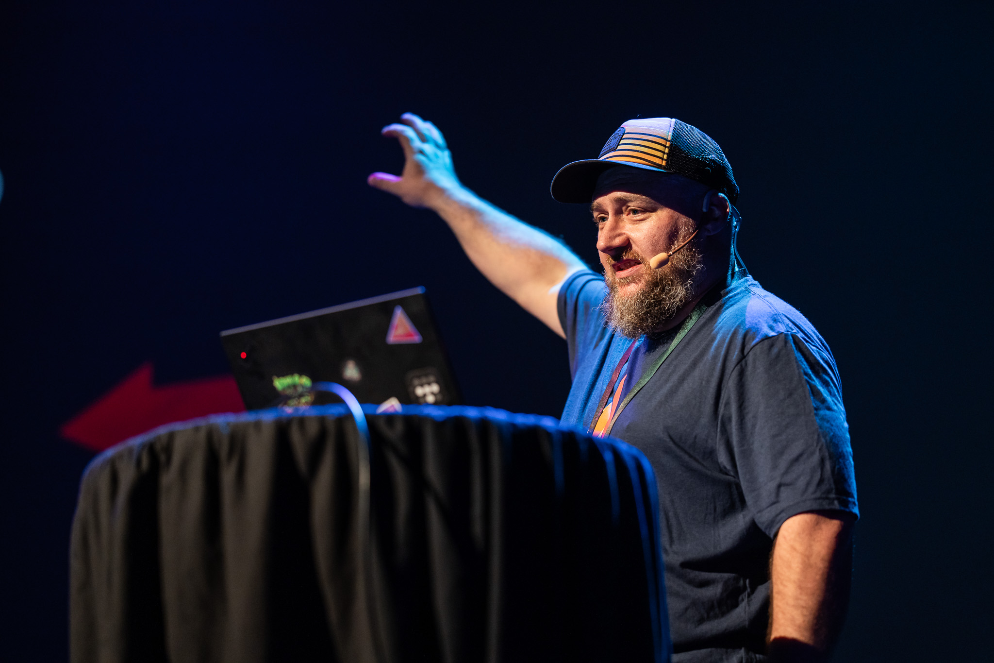 Photo of speaker James Harton. Official Goatmire Elixir 2025 event photo by Petter Boström