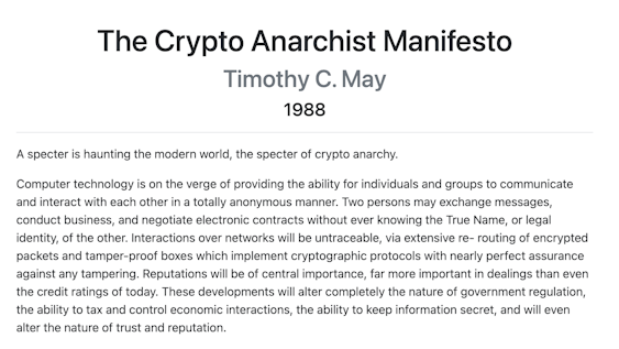 A Crypto Anarchist Manifesto