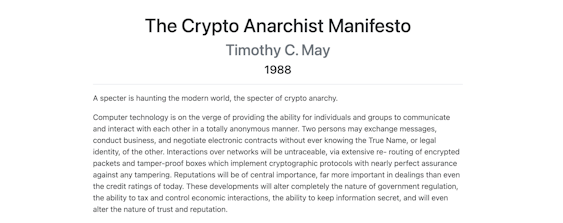 A Crypto Anarchist Manifesto