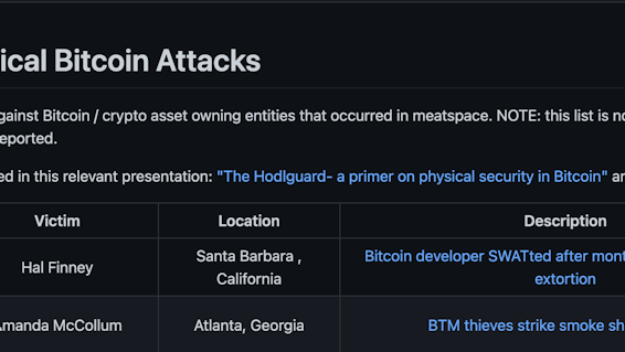 Known Physical Bitcoin Attacks