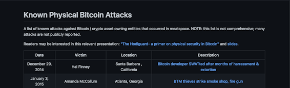 Known Physical Bitcoin Attacks