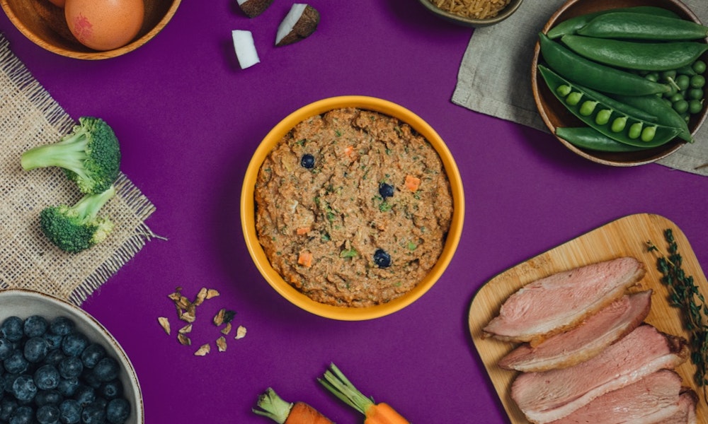 Duck dog food with a medley of veggies and bursts of blueberry - Pure