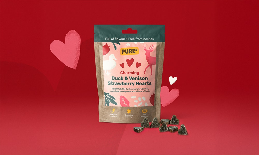 Charming duck & venison strawberry hearts