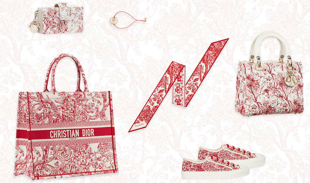Dior s Toile de Jouy motif blooms in red for Chinese New Year 2019