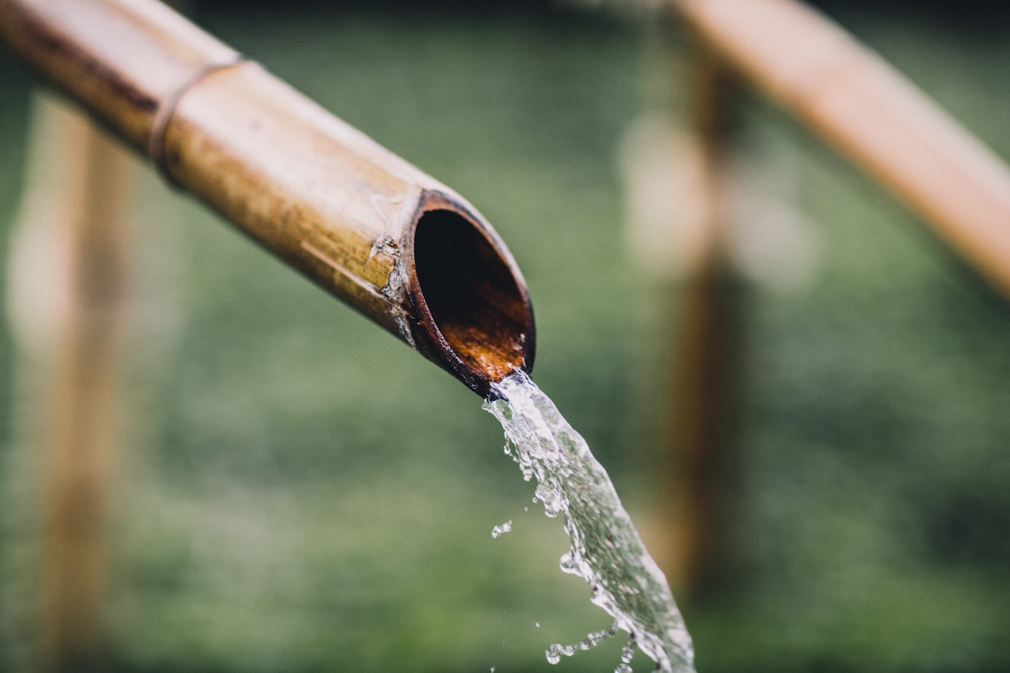 Water running from a bamboo pipe