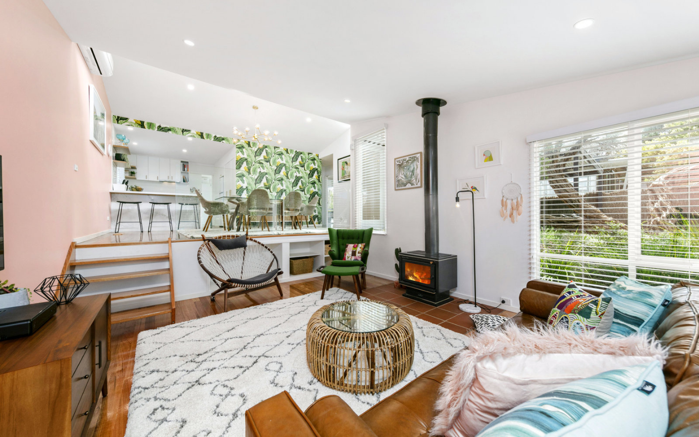 cosy holiday house living room with wood fire