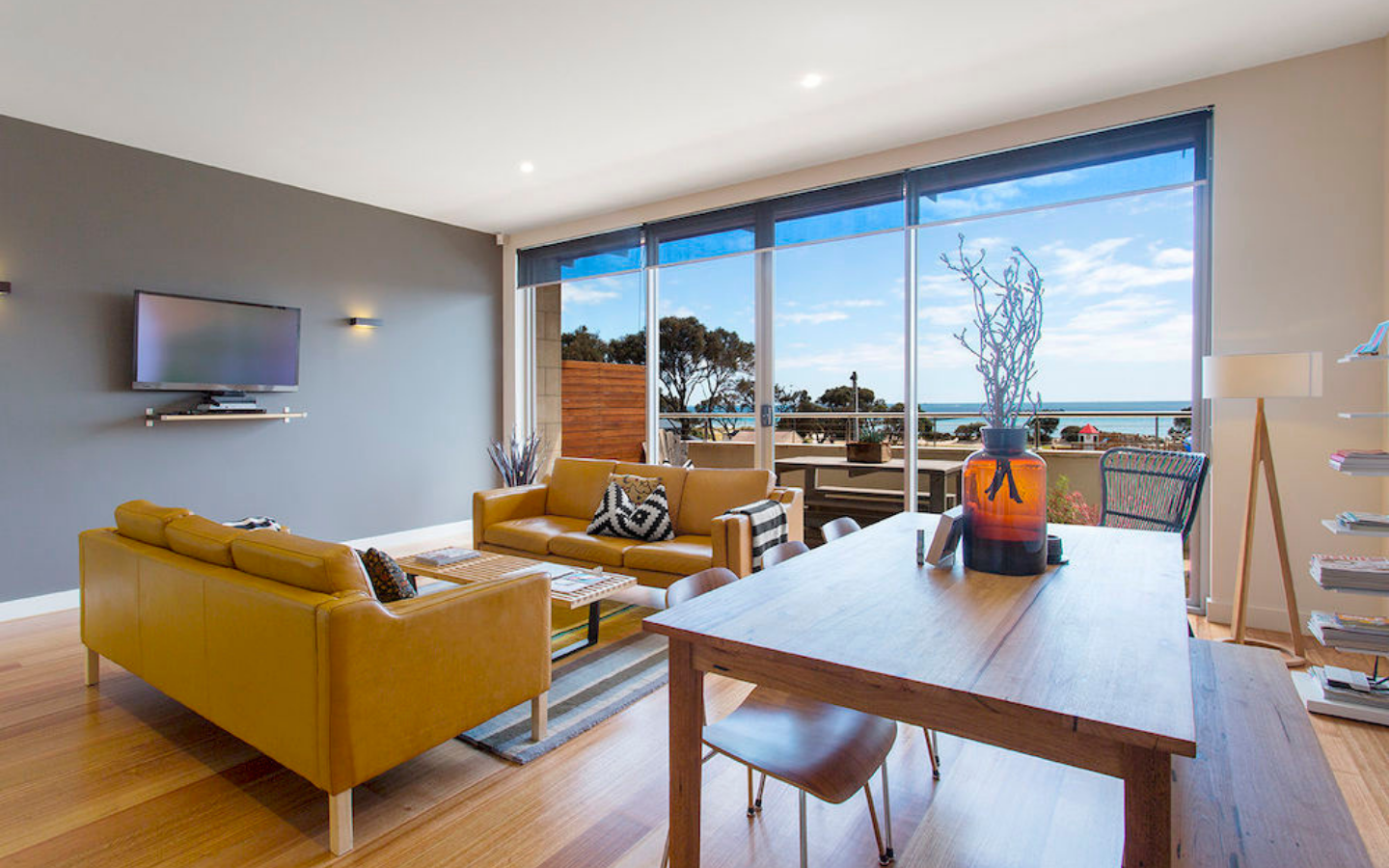 apartment living room with water views