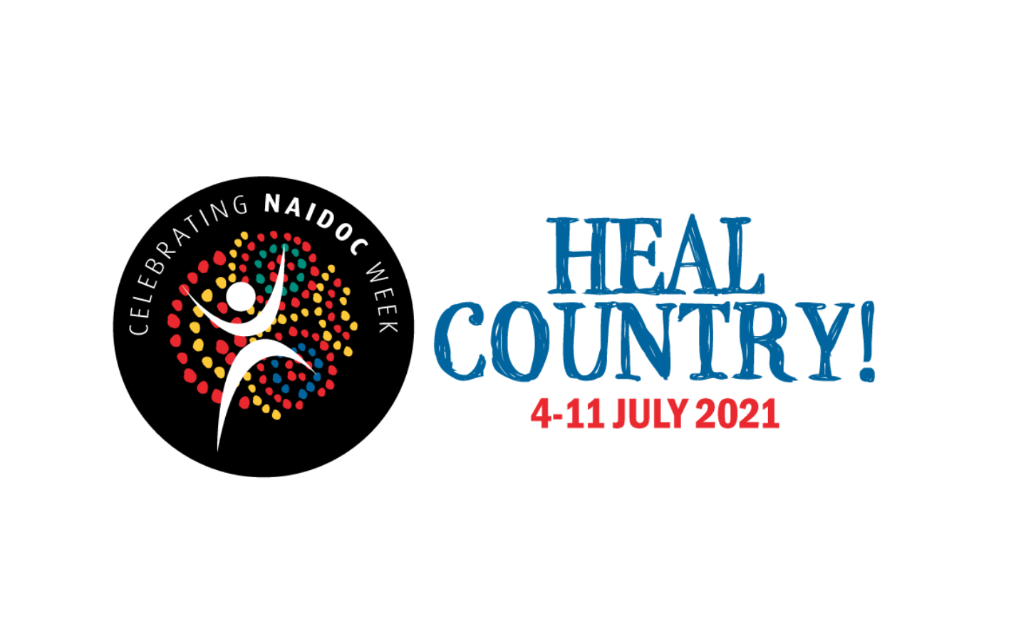 Black circle logo for NAIDOC week with Heal Country next to it