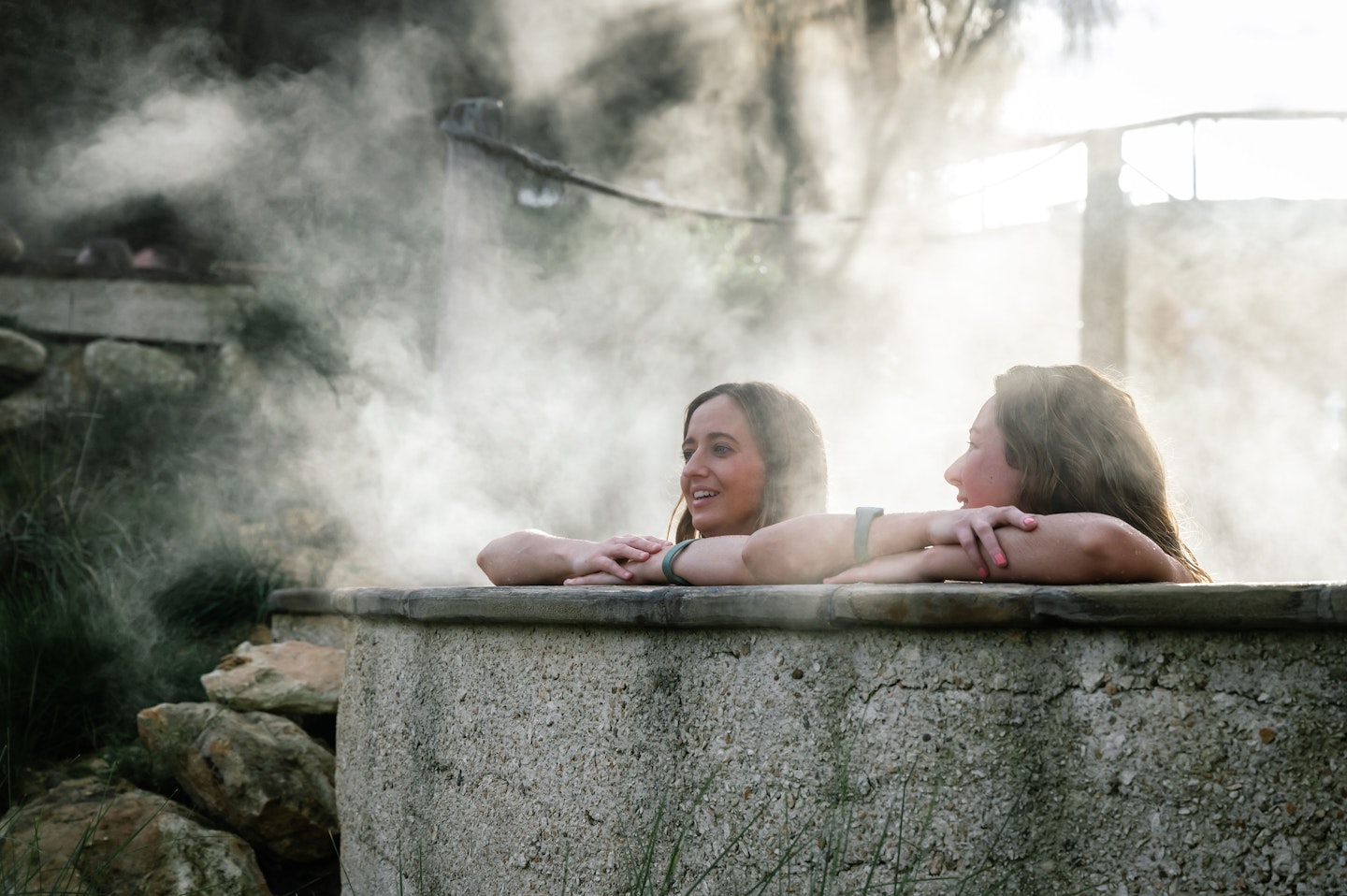 two girls in a pool