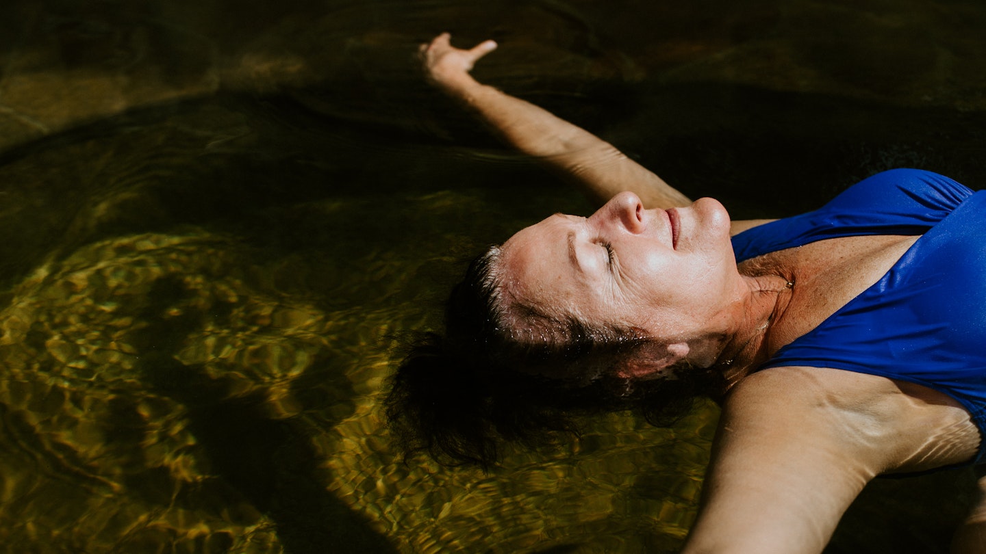 a woman floating in the water