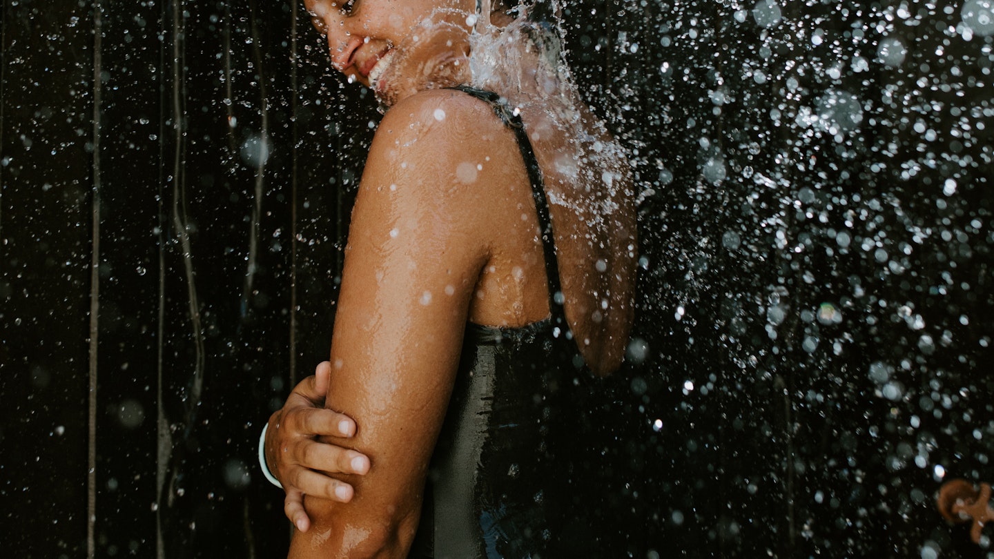 a girl under a shower