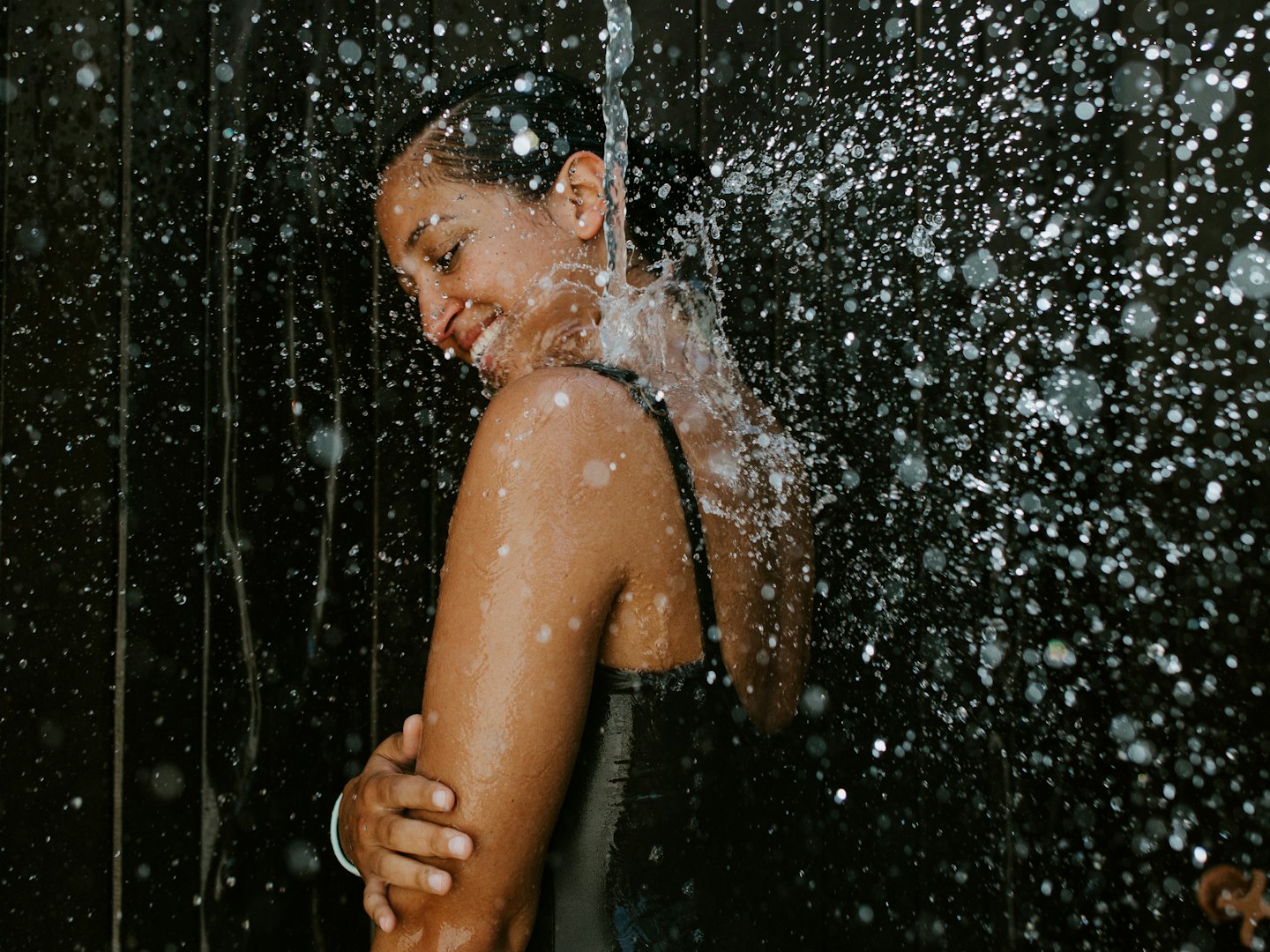 a girl under a shower