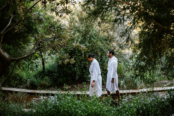 two people walking on the reflexology walk