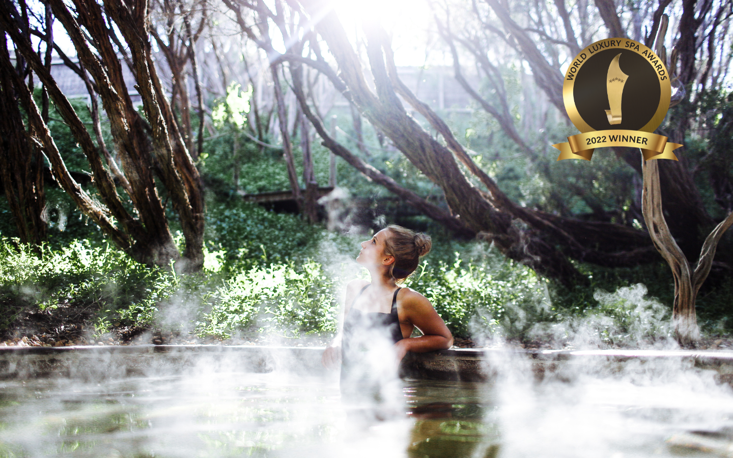 steam in a pool with a woman in it