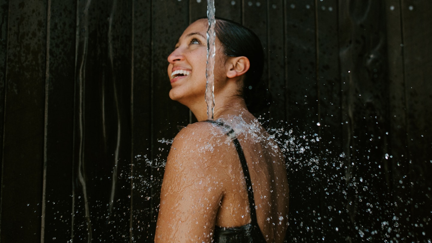 a girl in a shower
