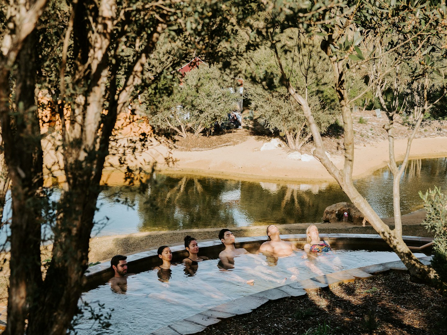a group of people in a pool