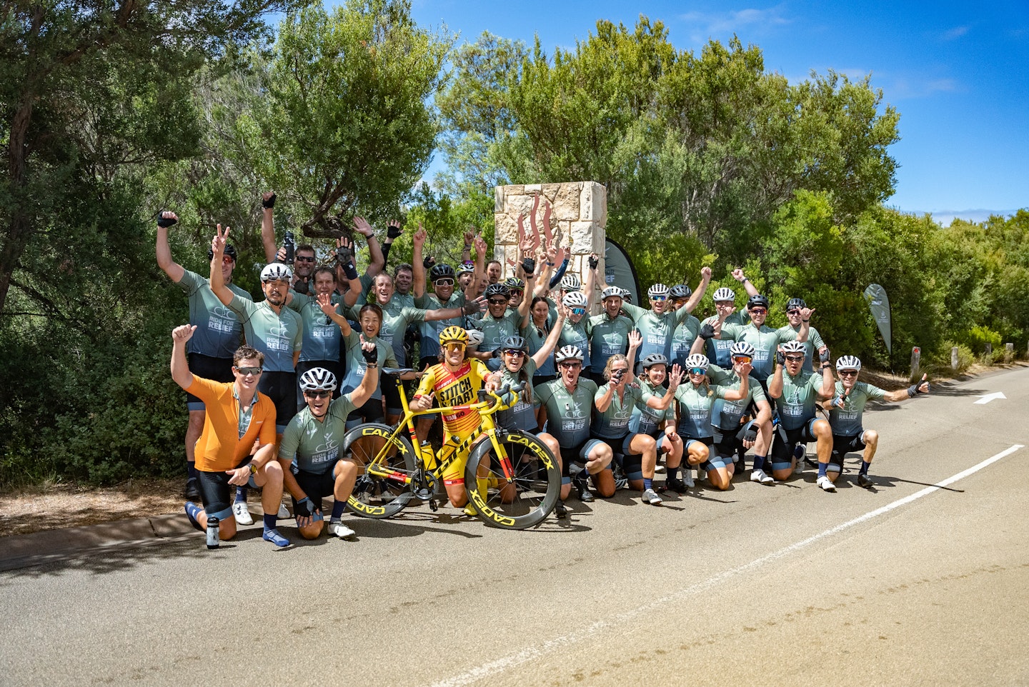 A group of cyclists who just completed Ride for Relief 2023