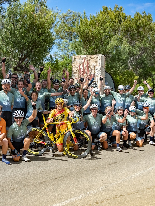 A group of cyclists who just completed Ride for Relief 2023