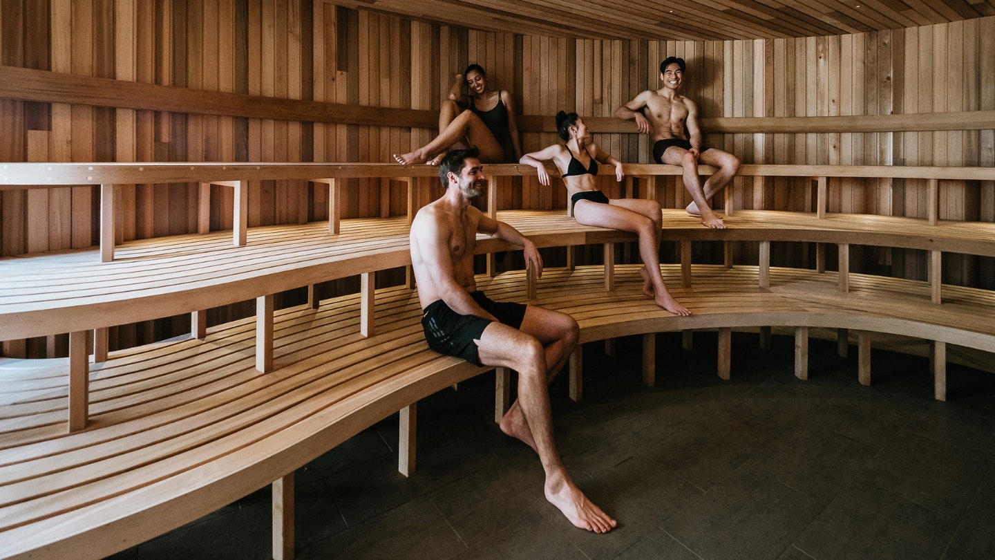 A group of people in a sauna